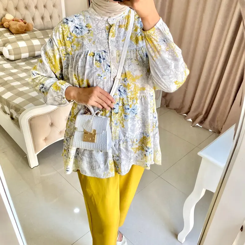 Tamara Oneset Setelan Wanita Rayon Motif Bunga Lengan panjang 3