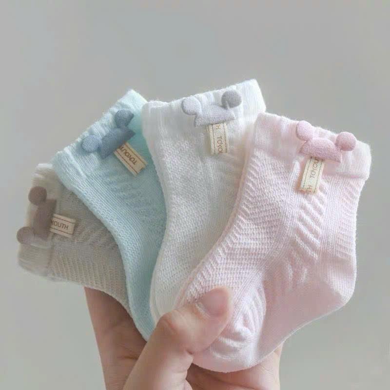 Bộ 4 đôi tất lưới Mickey điều hoà Cotton mềm mịn thoáng khí cho bé từ 0-3 tuổi - Vải Cotton 1