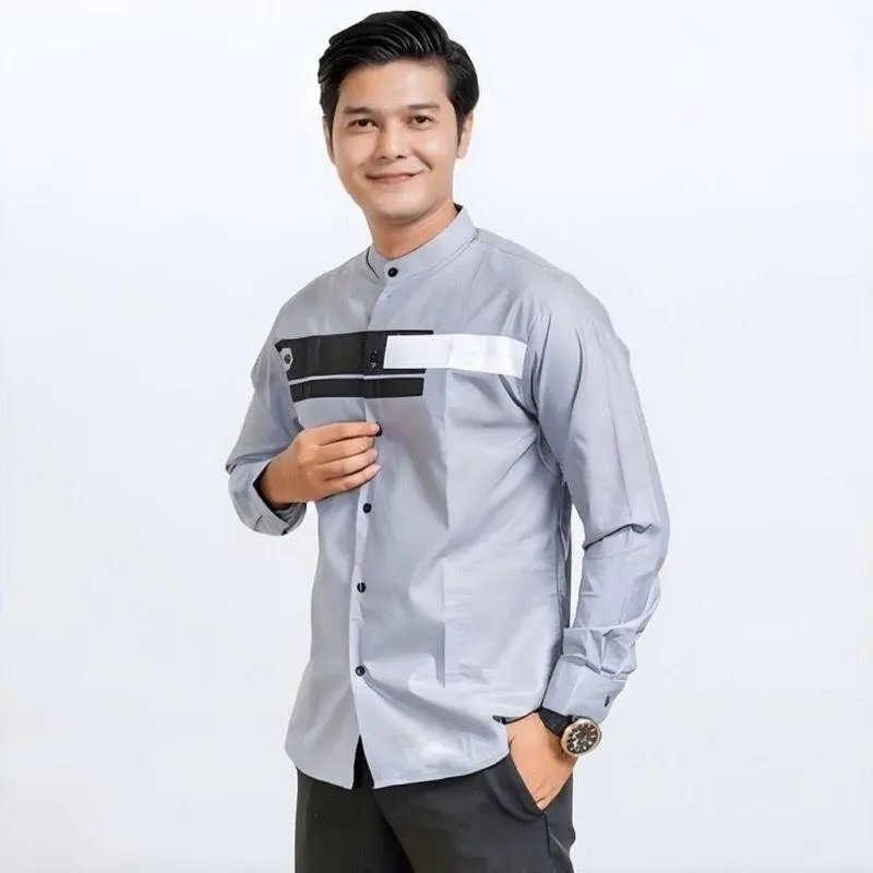Kemeja koko kurta Lengan Panjang motif Yordan Pria Dewasa Katun Lembut Muslim Variasi Baju Tebal  Putih 3