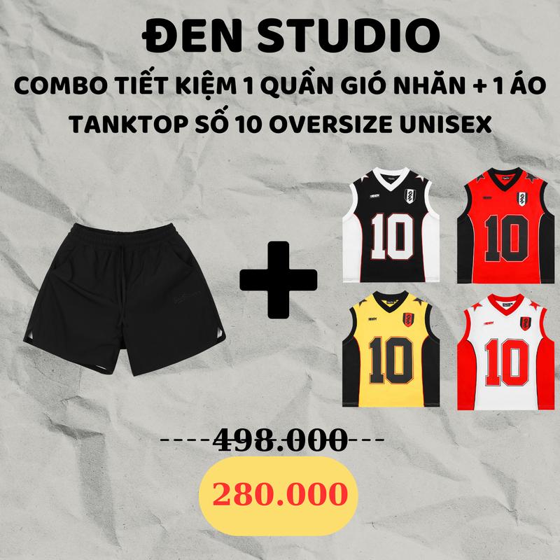 COMBO TIẾT KIỆM 1 QUẦN GIÓ NHĂN + 1 ÁO TANKTOP BÓNG RỔ SỐ 10 OVERSIZE UNISEX ĐEN STUDIO Nam Menswear