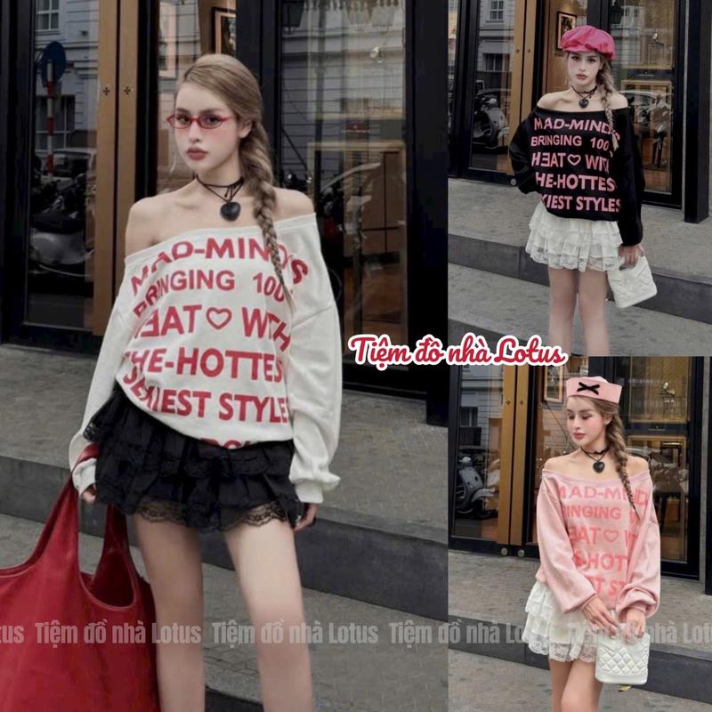 Video SP -￼[ MÀU MỚI ] Áo Thun Giấy Nữ Trễ Vai Tay Dài Form Oversize Hottest Sweater - Áo Lệch Vai Màu Đen/ Trắng/ Xám/ Hồng/ Đỏ XMAS  (Tiệm đồ nhà Lotus)