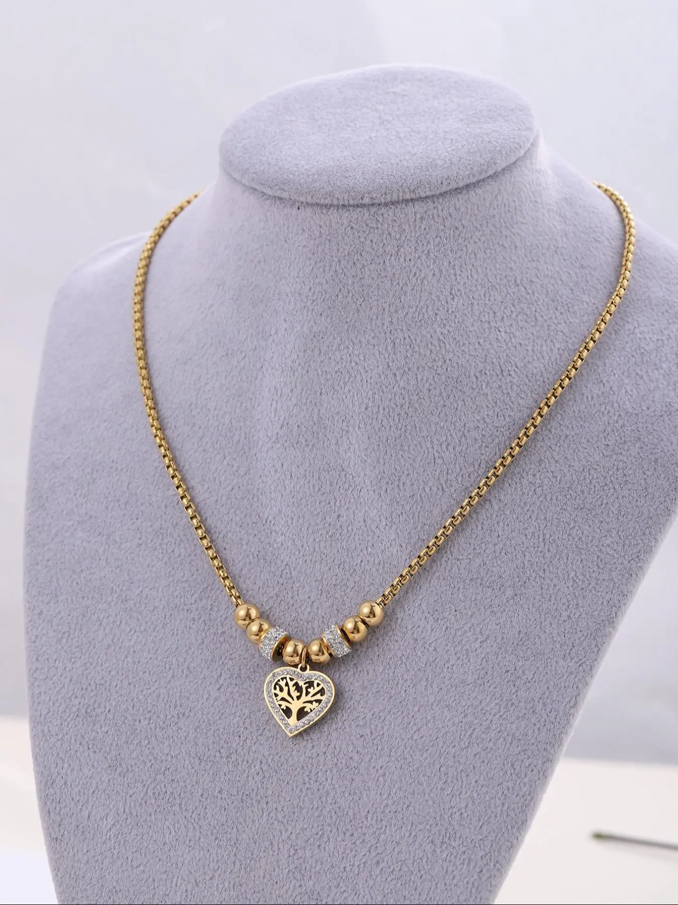 Fashion Tree of Life & Heart Decor Pendant Necklace for Women & Girls for Gift, 2024 New Dainty Stainless Steel Jewelry for Daily Clothing Decor, Party, Valentine's Day, Gift