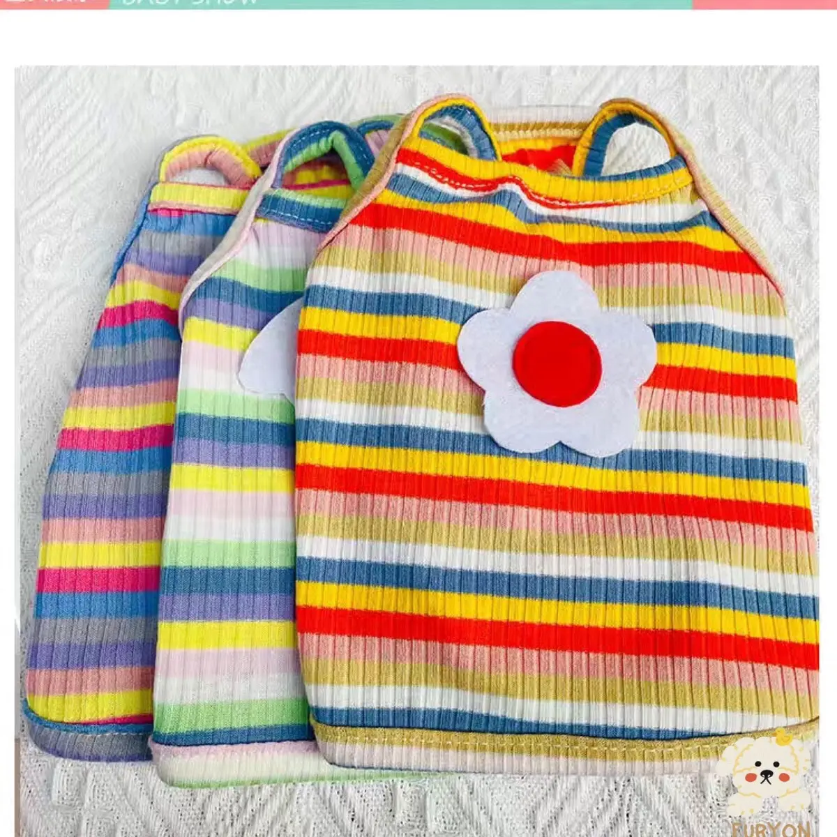 Baju Anjing Kucing Garis Stripe Colorful Rainbow Tank Top