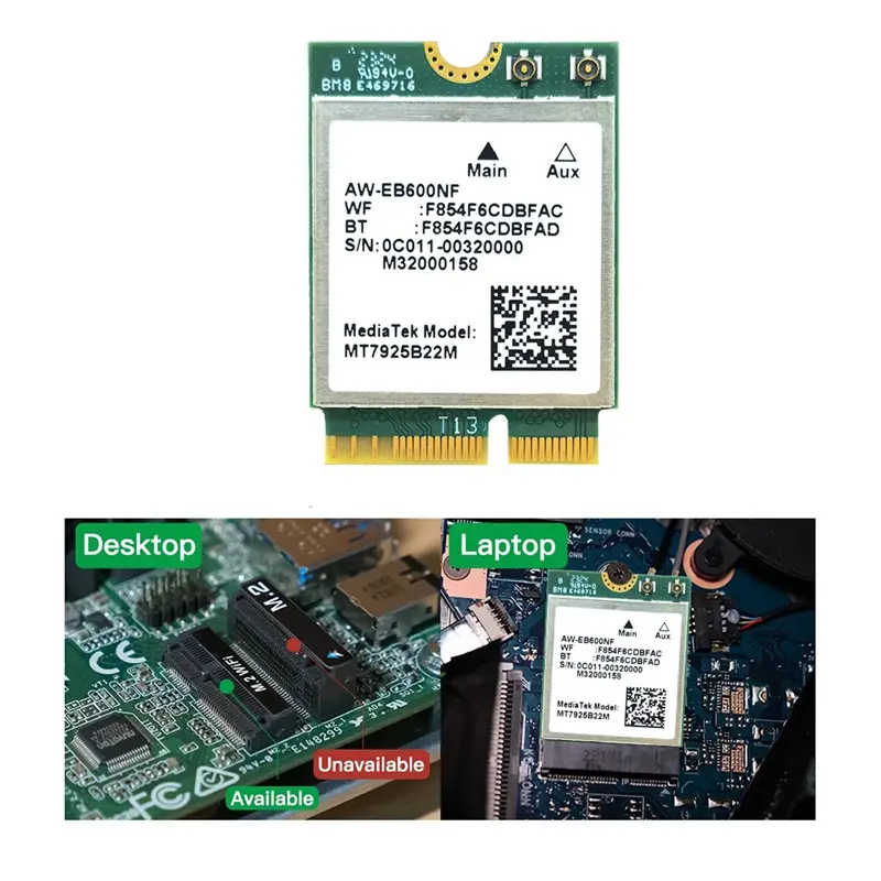 Bộ điều hợp thẻ WiFi MT7925 WIFI 7, 5400Mbps, M.2, Triple Band, 2.4G / 5G / 6G, Bluetooth 5.3, cho Win10 / Win11 Linux 3