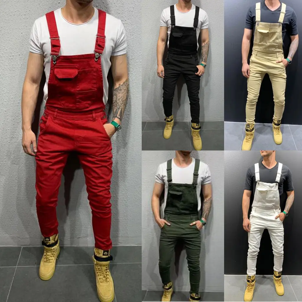 S-3XL Plus Size Men Jeans Jumpsuit Spring Autumn Elastic Long Bib Overalls Denim Pants Street Wear Hip Hop