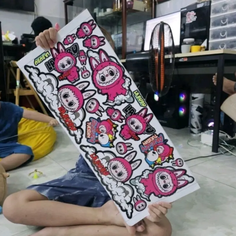 Decal Stiker Labubu Nhiều Màu Dán Xe Máy - Size Lớn, Tem Dán Cao Cấp, Chống Nước Siêu Tốt - Nhãn Dán 4
