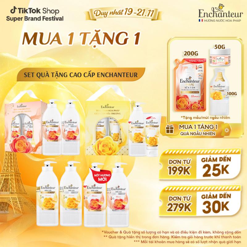   ĐỘC QUYỀN KOL  -  COMBO TIẾT KIỆM GỘI XẢ  Combo Dầu Gội Enchanteur 600g 650g Thơm Hương Nước Hoa với Keratin Dầu Hạnh Nhân B5 x2 Phục Hồi Hư Tổn và Óng Ả + Dầu Xả 300g 550g hương Charming 