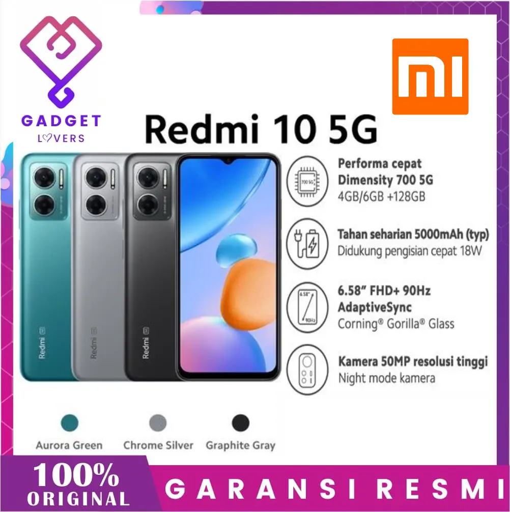Handphone Xiaomi Redmi 10 5G 4GB + 128GB Garansi Resmi Xiaomi Indonesia