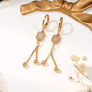 Anting Panjang Korea Titanium Anti Karat Lapis Emas Berlian Liontin Anting Aksesoris Fashion Murah