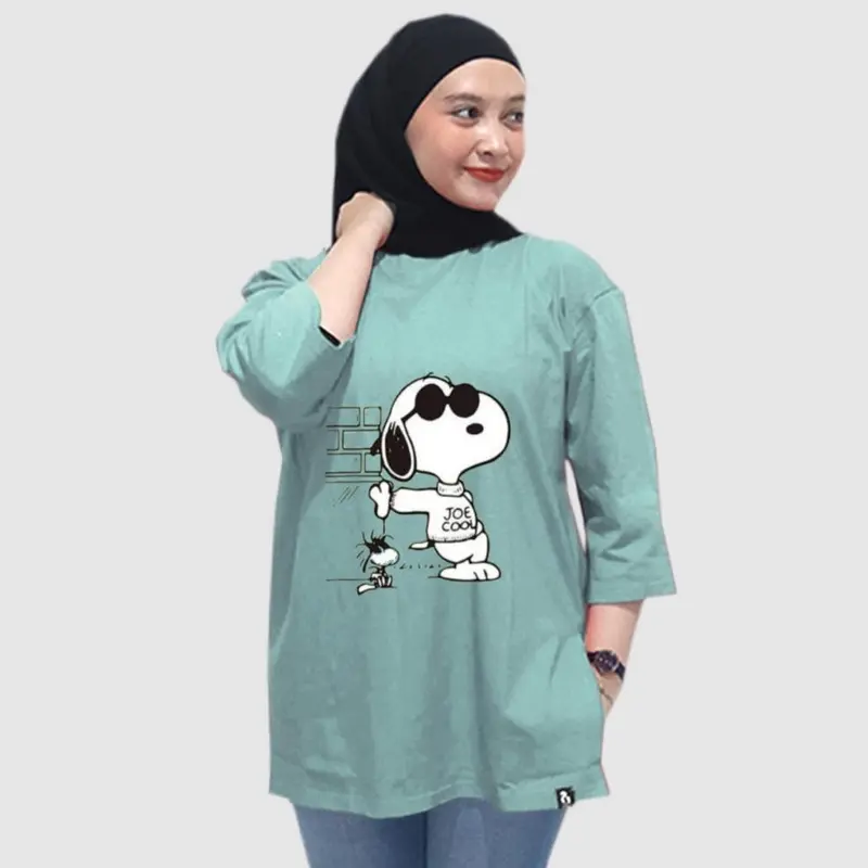 Kaos Riziqu Spony Bahan Katun Combat 20s Lengan 7/8 Karakter Bawah Belah Samping Tebal Nyaman 3