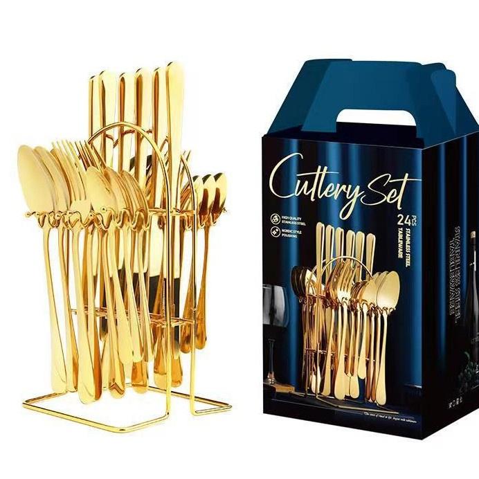 Jual BAKINDO Sendok Stainless Gold Silver Elegan / 6 Set Isi 24 Pcs ...