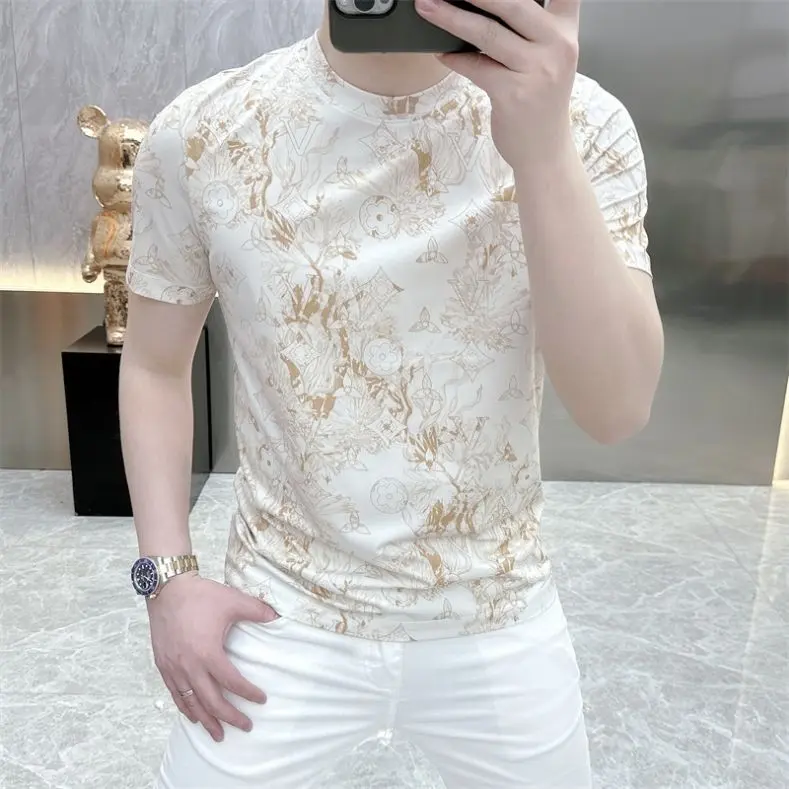 Áo Thun Nam, ngắn Tay, Thời Trang Hợp Xu hướng Xu Hướng Đơn Giản, Dáng Ôm, In Hình Cá Tính, Đẹp Trai, Cổ Tròn, Màu Heather, Với Tay Ngắn, Thích Hợp Cho Mùa Hè, Năm 2023 Menswear 0