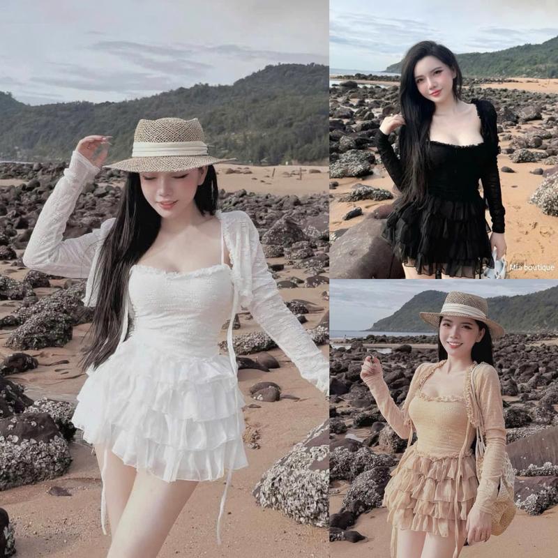 BIGSIZE HIẾU HIẾU (55-95KG) - Set thời trang nữ 2 món Váy 2 dây phối bèo tầng + Áo khoác ngoài tay dài