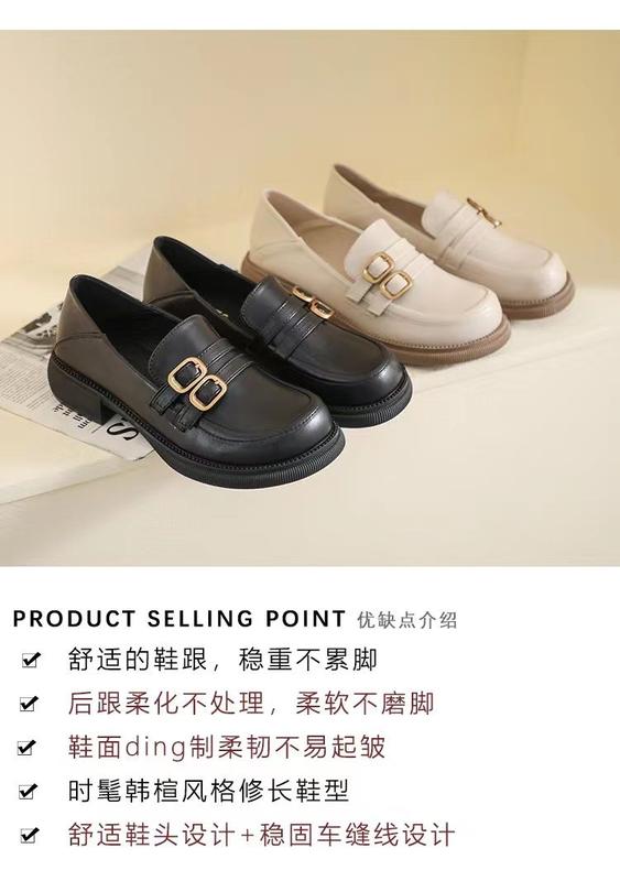 Product Introduction of Yue Chen Loafers Women's 2024 New Spring and Autumn British Style Black Low Heel Leather Shoe Soft Leather JK Pumps Spring 7