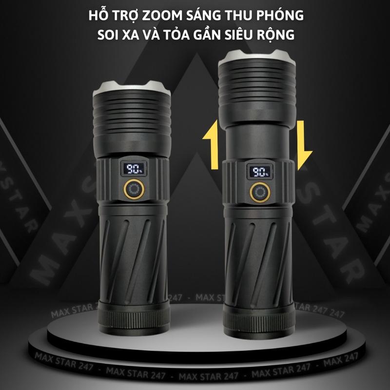 Đèn pin siêu sáng RAY BOW 1122 MAX chiếu xa 700 mét có ZOOM sáng xa gần chống nước sạc ngược cho điện thȯại