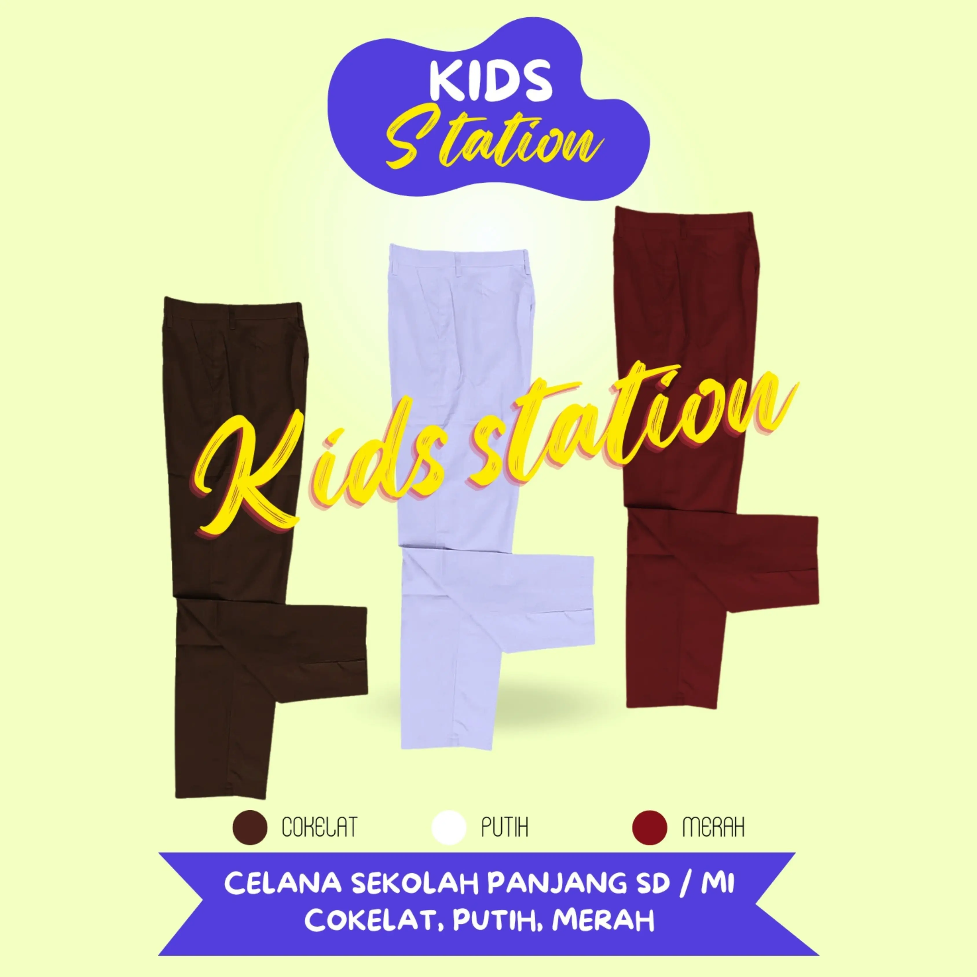 Celana Sekolah Panjang SD MI Warna Merah Putih Cokelat Pramuka Kelas 1 2 3 4 5 6 Bawahan Seragam Sekolah Anak Fashion Hitam