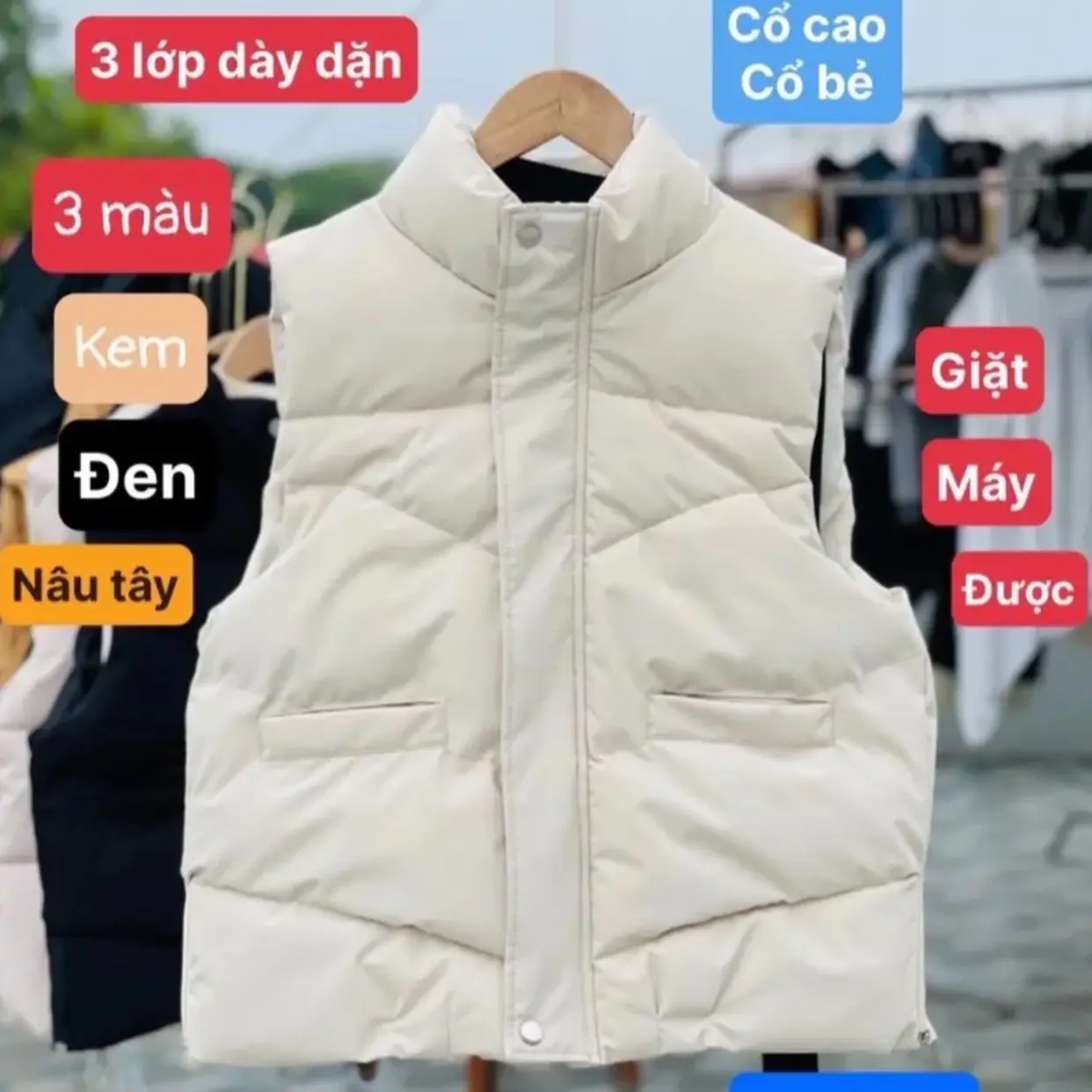 Phao gilê có khoá sườn cao cấp dáng vừa vặn xinh xắn cho các nàng