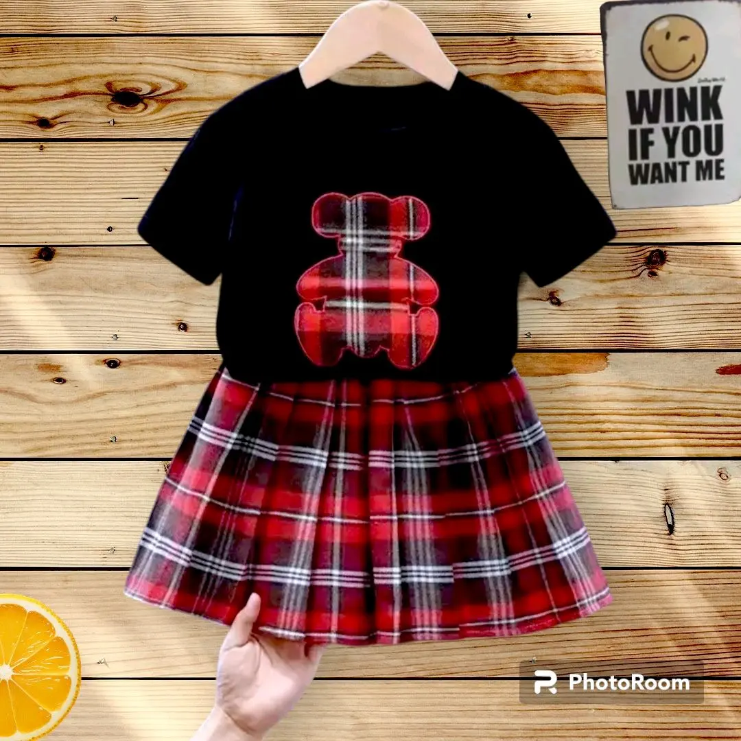 setelan baju dres anak perempuan motif bear // pakain anak dres yang lagi viral