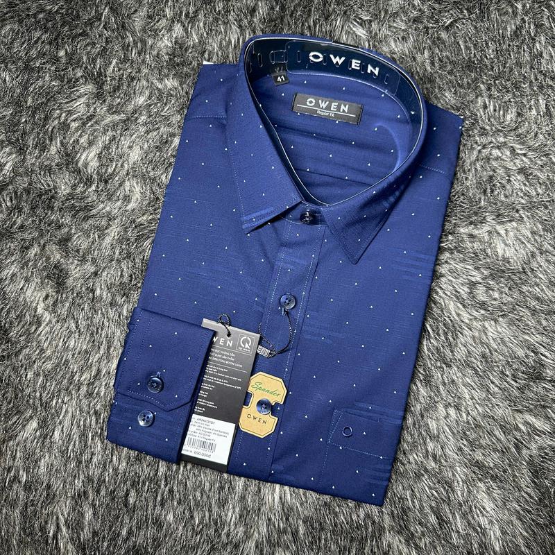 OWEN - Áo sơ mi nam dài tay Regularfit 240721 chất sợi tre  NAVY CHẤM BI Menswear Shirt sominam  dep