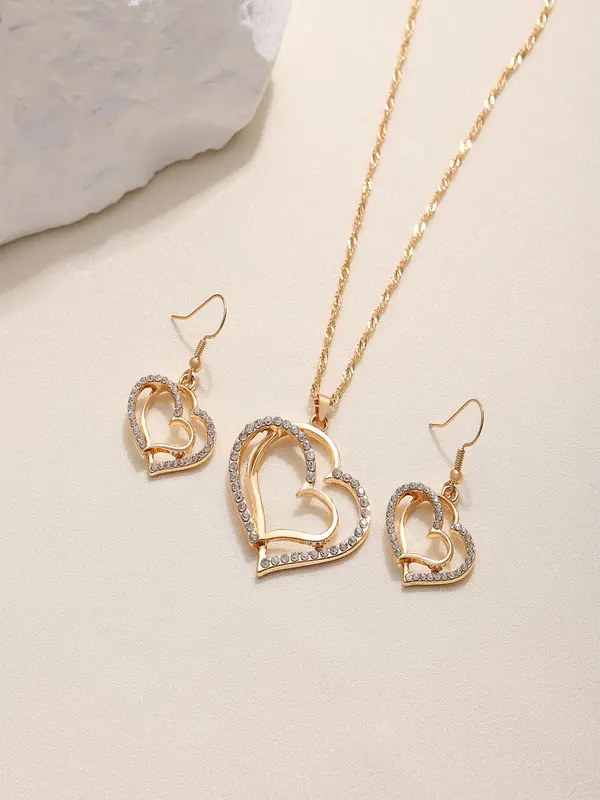 Women's Elegant Heart Design Pendant Necklace &   Earrings, Exquisite Trendy Jewelry Set, Fashionable Accessories for Daily & Party Decoration 6