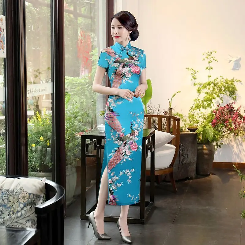 Váy Sườn Xám Con Công Dài, Phong Cách Nữ Cổ Điển Cải Tiến, Thích Hợp Mặc Hàng Ngày, Cỡ Lớn, Biểu Diễn Và Chụp Ảnh Catwalk, 2024, Women, Dress