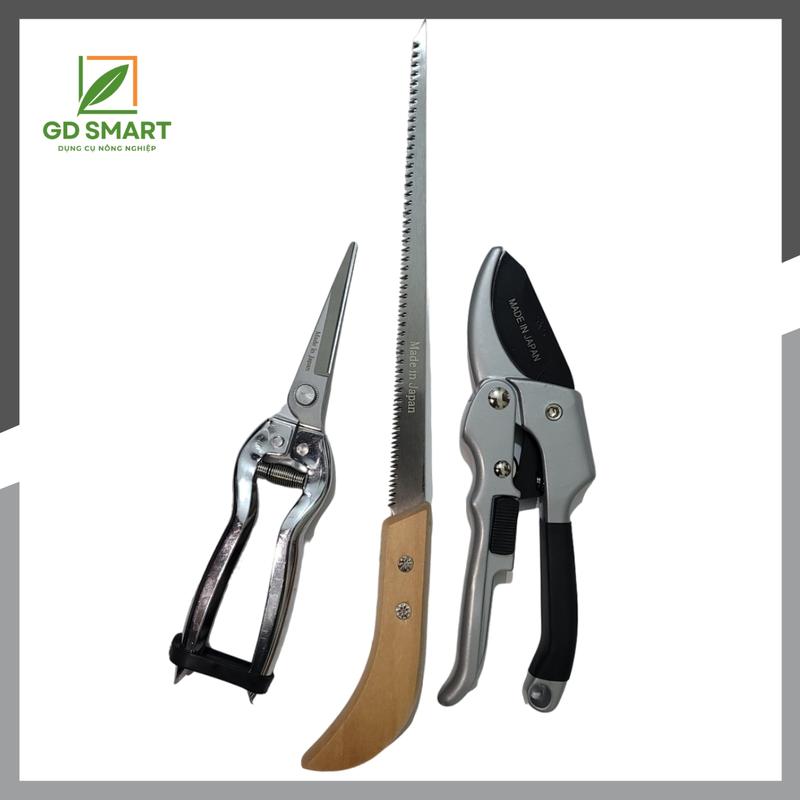 (FREESHIP) 3 món dụng cụ làm vườn cây cảnh bonsai (kéo dộng lực, kéo tỉa, cưa lách gỗ) - Dụng cụ nông nghiệp GD Smart