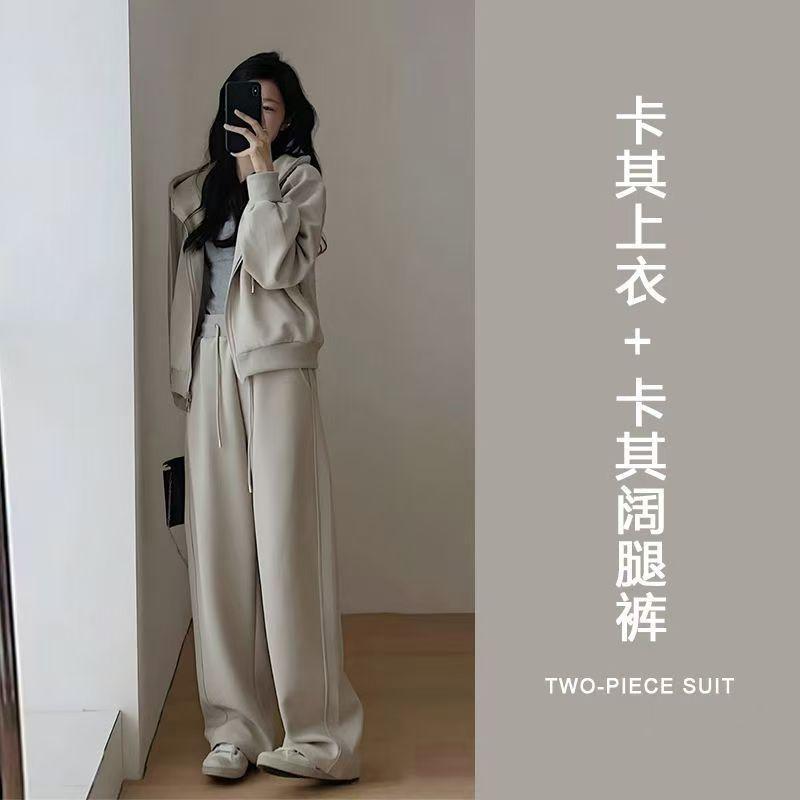 Bộ Đồ Thể Thao Áo Nỉ Thường Ngày Mùa Đông, Hàng Mới Về, Thời Trang Nữ, Phong Cách Hồng Kông, Mỏng Vừa Vặn, Trẻ Trung, Quần Ống Rộng, Có Mũ Trùm Đầu, Thích Hợp Để Chạy Bộ, Hai Mảnh 1