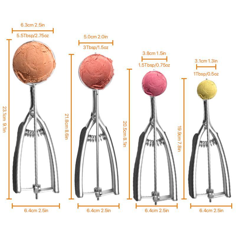 Stainless Steel Ice Cream Scoop with Trigger Release, 4 Counts/set Cookie Scoop for Baking, Ice Cream Utensils for Fruit, Muffin, Meatball 1