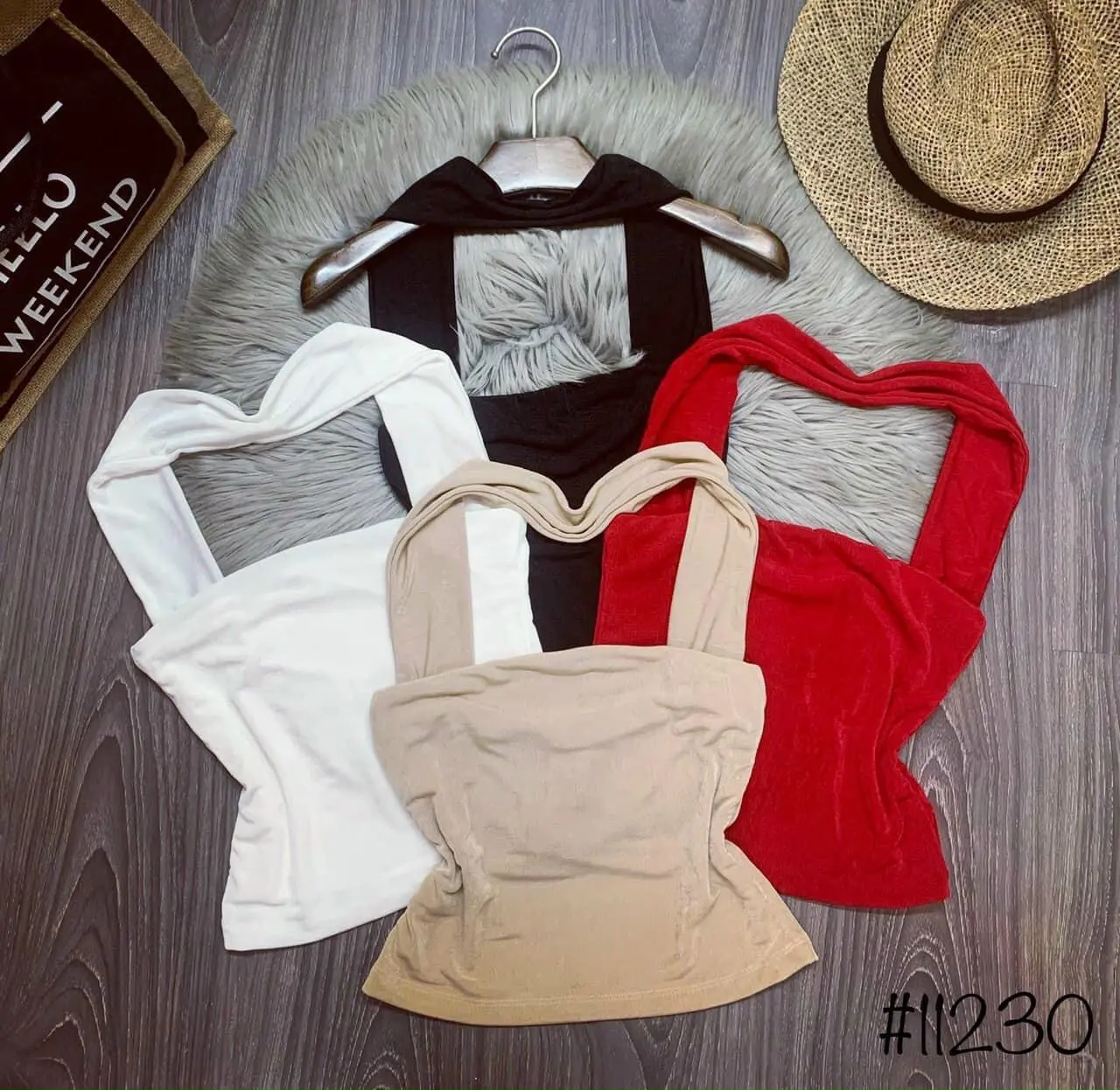 Áo ống cổ yếm ngược dáng ngắn thời trang cho nữ phong cách Hàn Quốc Top Cotton Women Kem Gray Tối giản ba
