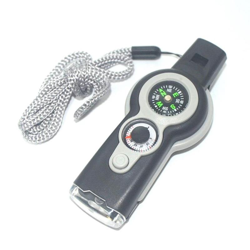 Product Introduction of New Multifunctional Whistle With Compass Lamyard Light Mirror Thermometer Magnifier 7 In 1 Whistle For Climbing Camping Cycling Running Survival Outdoor Tools Equipments 17