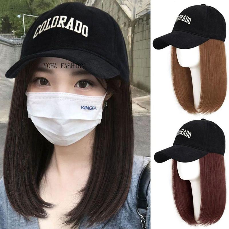 Tóc Giả Bóng Chày Có Mũ Cho Nữ Tóc Ngắn Thẳng Màu Nâu Nhạt Màu Đen Nhiệt Độ Cao