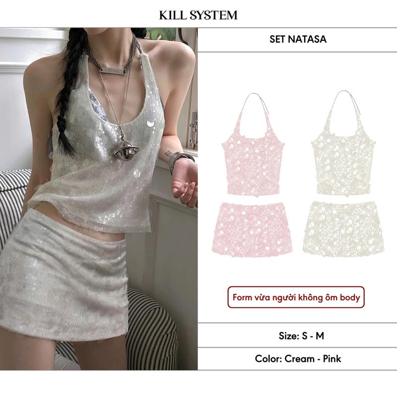 ĐƯỢC TÁCH LẺ KILLSYSTEM - Set áo cổ yếm + chân váy kim sa trong suốt NATASA lấp lánh