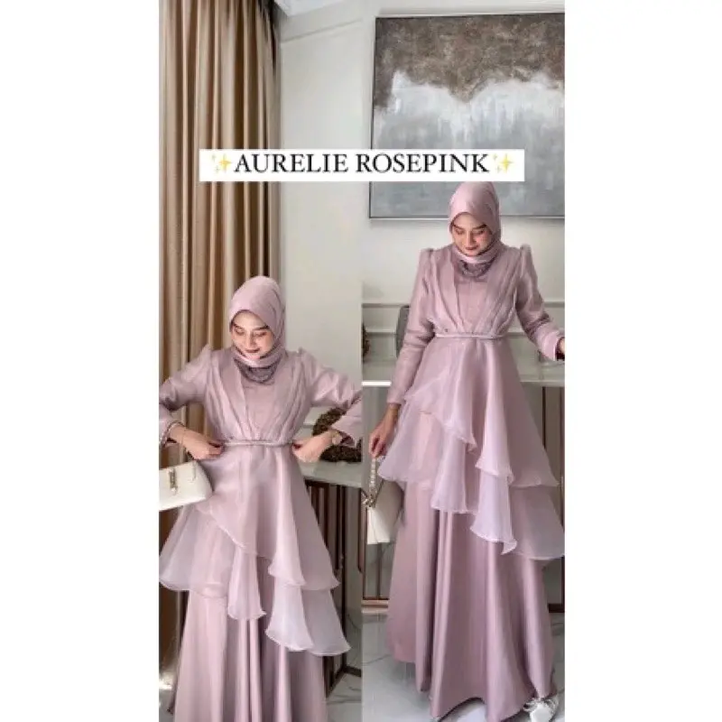 Aurelie dres Organza/ Gaun pesta/ Dress Pesta / Dress Organza Muslim Formal Wanita Gamis Santai 1