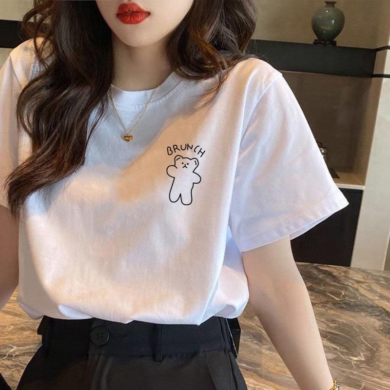 Product Introduction of Baju-T Kapas Putih Longgar Wanita, Gaya Panas, Lengan Pendek, Baju Atasan, Ketibaan Baru untuk Musim Panas 2025 26