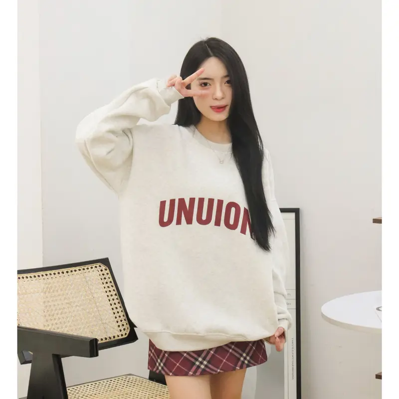 [TOSUN] Áo Sweater Nỉ Bông Cotton Form Rộng Unisex Xám Tiêu In Chữ Basic S02 5