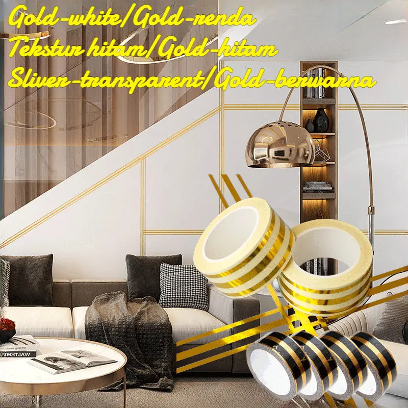 Vinnatsu-500CM Gold Selotip Masking Tape Gold Washi Tape Stiker Gold Selotip Masking Tape Gold Tape Stiker Gulungan Sticker Gold Emas Stiker Lantai Keramik Gulungan Stiker 0