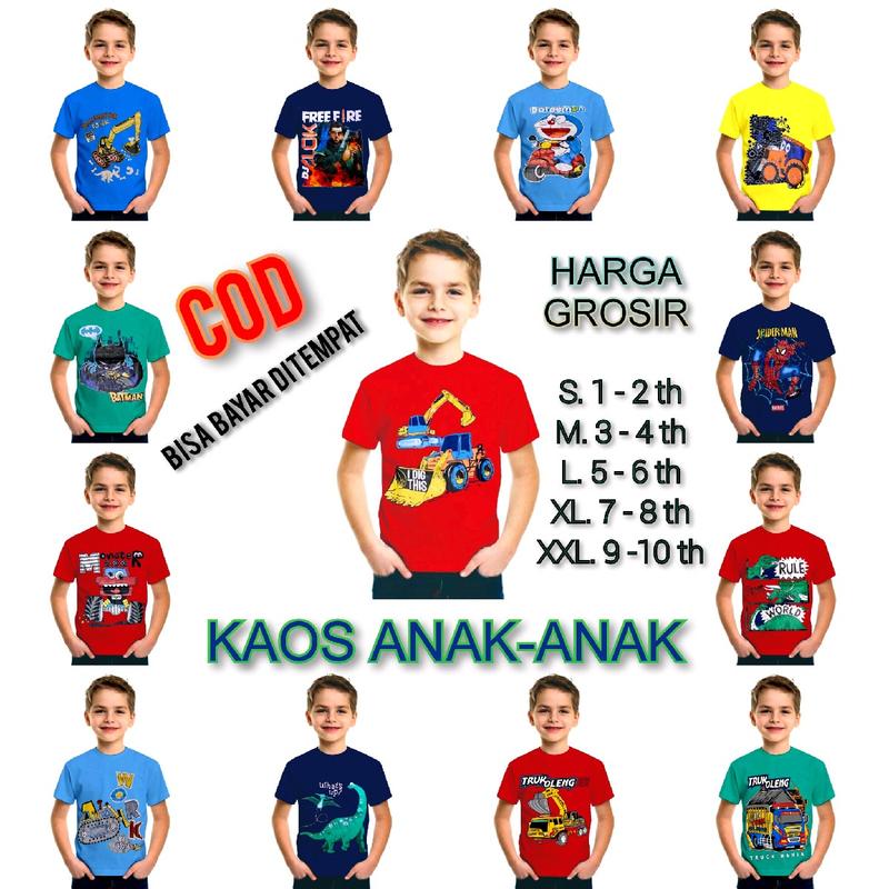 PAKET USAHA 5pcs kaos anak cowok warna dan gambar campur usia 1-10tahun Katun 2