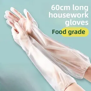 [10Pcs]  Sarung Tangan Pelindung Lengan Sekali Pakai untuk Dapur, Pembersih Rumah Tangga, Tali Serut Elastis, Sarung Tangan Lengan Panjang CPE Antiselip, Cuci Piring, Dapur, Bersih, dan Tahan Lama Cleaning