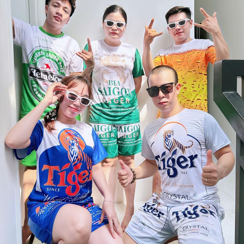 Đồ Bộ Mặc Nhóm Gia Đình Bọt Bia, Tiger xanh bạc, Saigon, Heineken Larue bạc, STING, NATRA đủ size 10-100kg Phù hợp cả nam nữ Chất thun lạnh