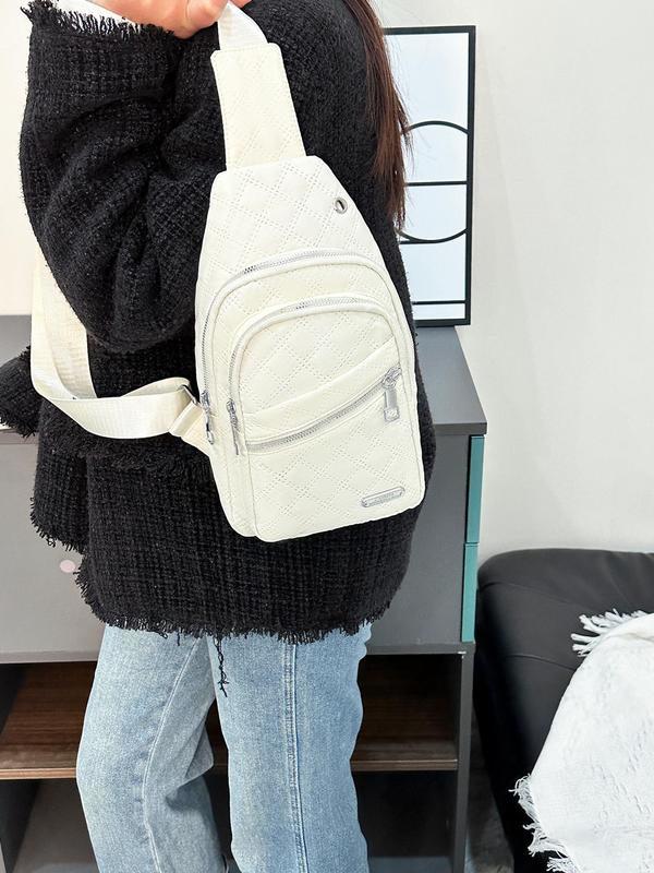 Women's Solid Color Quilted Fanny Pack, Fashionable Zipper Chest Bag for Daily Used, Casual Trendy Versatile High-quality Belt Bum Crossbody Bag, Sling Bag 2