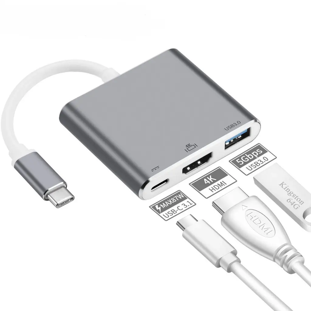 3-IN-1 USB C HUB Type C To HDMI Adapter Thunderbolt Docking Station With USB 3.0 Port PD Charging Type-C Splitter For Samsung Huawei Mobile Phone Tablet