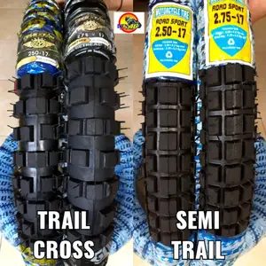 PROMO - SEPASANG [ 1 SET ] BAN LUAR MOTOR ' TRAIL SEMI TRAIL CROSS CANGKUL TAHU 250 & 275 ATAU 70/90 ATAU 80/90 BEBEK RING 17