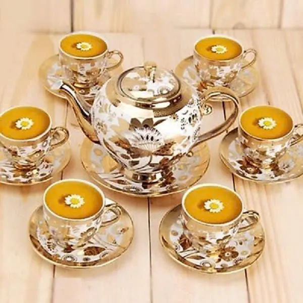 Bộ ấm trà vàng hoàng gia 1 bình+6ly+7 đĩa - bộ ấm trà (giao mẫu ngẫu nhiên)- bộ trà