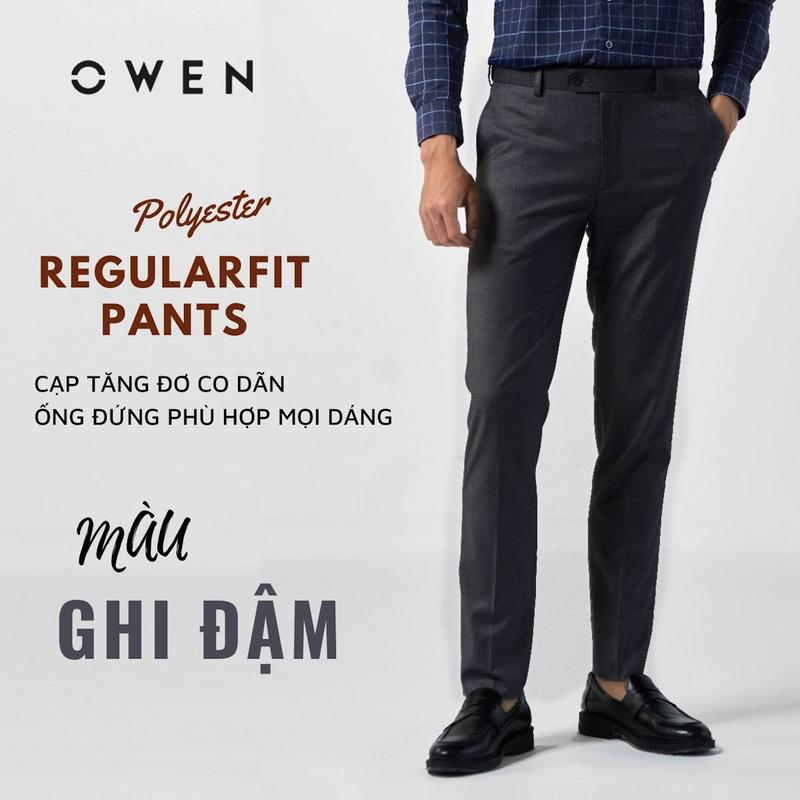 OWEN - Quần âu nam 242409 màu GHI ĐẬM dáng Regular fit cạp tăng đơ co dãn Menswear Pants Có Túi quana  unam