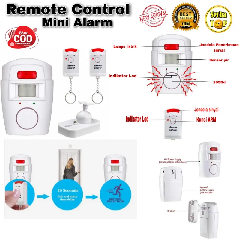 Alarm Anti Maling Remote Controlled Mini Alarm Infared PIR Sensor Gerak 2 Remote Mini Alarm 0