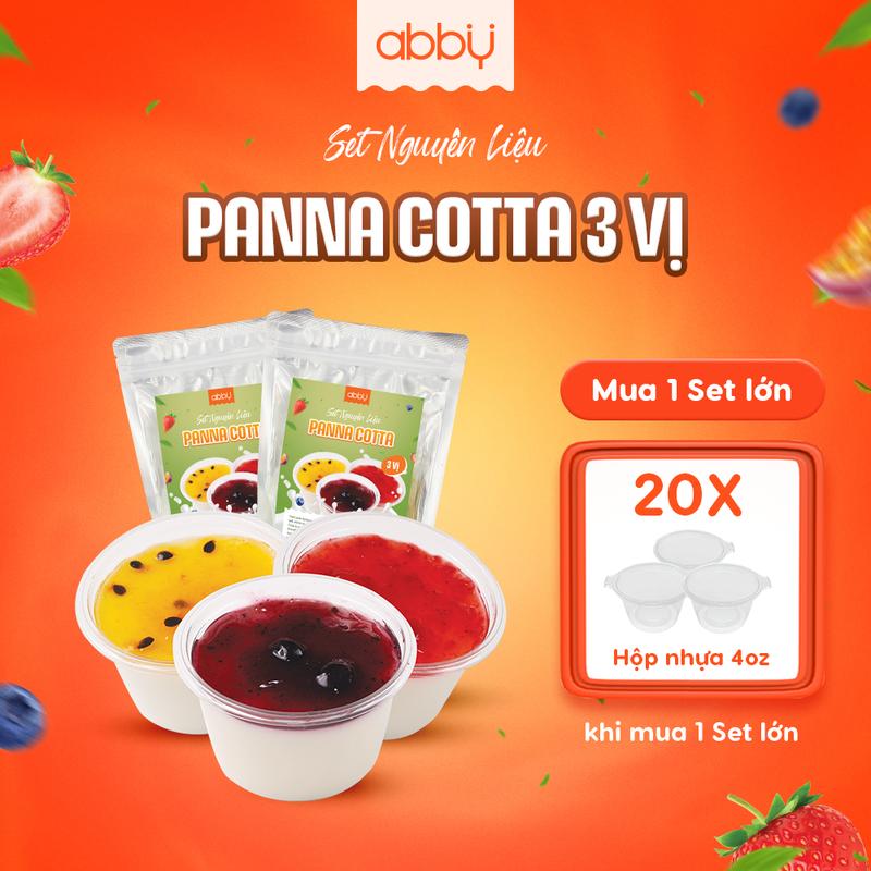 [TẶNG HỘP NHỰA] [ĐA KHO] Set làm Panna Cotta vị dâu, chanh dây, việt quất - Set to 25 ly kèm topping mứt hoa quả