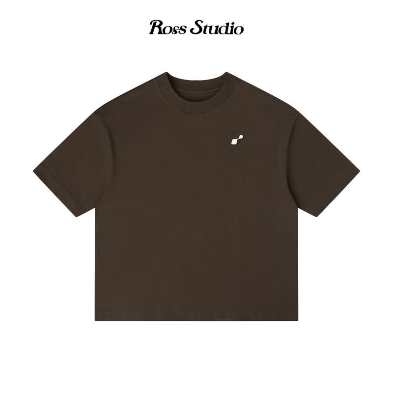 ROSS STUDIO - Áo Thun Basic Nâu Đậm Cotton 280gsm Logo Kim Loại - R IC BASIC BROWN
