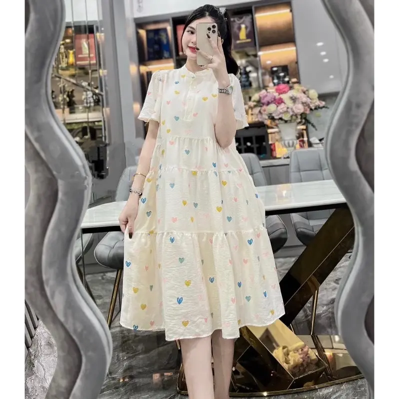 Váy xuông hoạ tiết tim,màu be,màu siêu xinh   Dress Nữ Women của