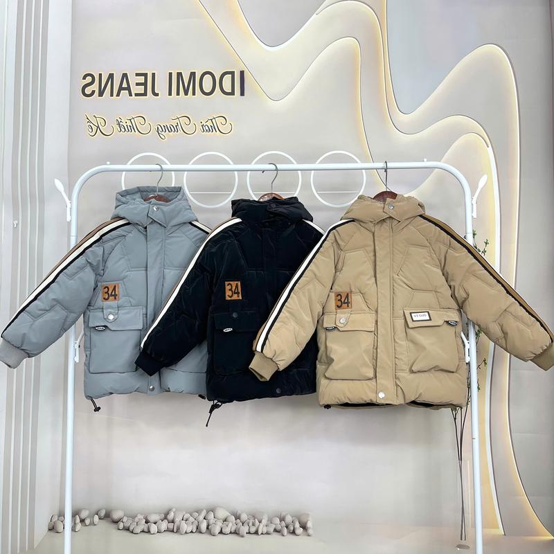 Áo Phao Lót Lông Loại 1 Dày Ấm Cho Bé Trai Size 12-38kg Túi Hộp 34 Khoẻ Khoắn Chất Nhung Lì Chần Bông 3 Lớp Thiết Kế Sọc Tay Nam Tính Mũ Tháo Rời Áo Khoác