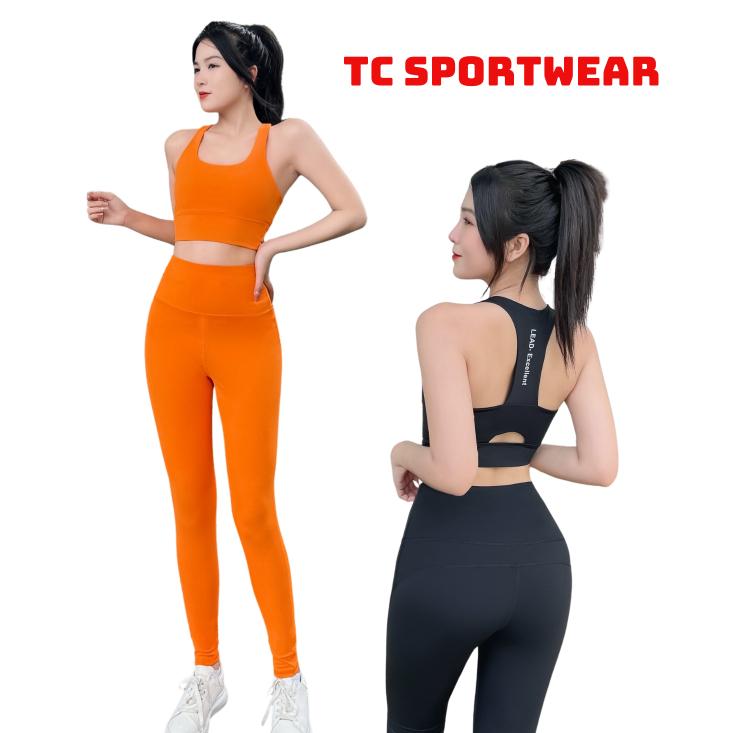 Bộ Đồ Thể Thao Tập Gym Yoga Nữ Quần Dài Áo Bra Kèm Mút Lead Vải Thun Lạnh Co Giãn Tốt D04